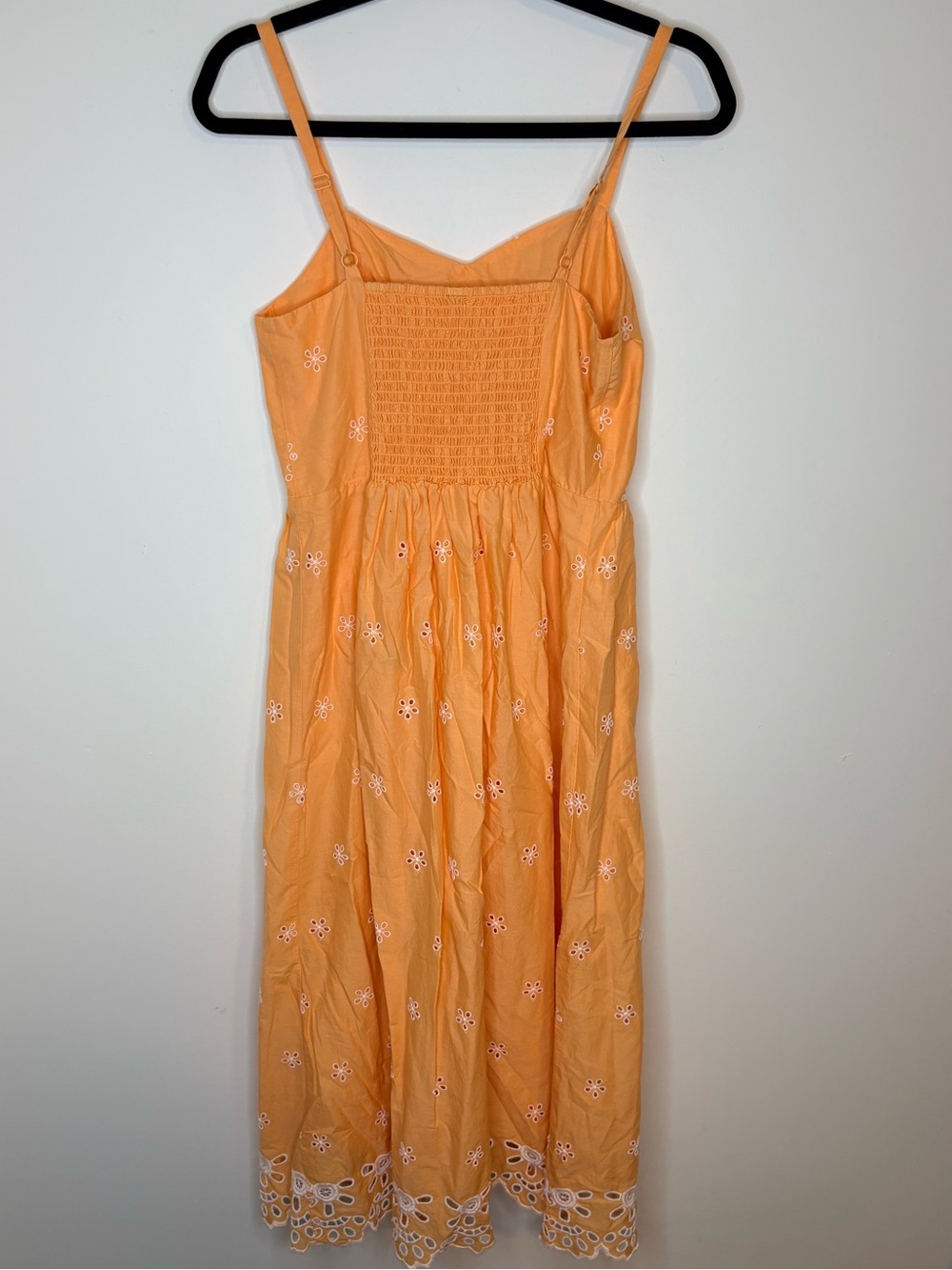 Old Navy Peach Orange Floral Eyelet Spaghetti-Strap Smocked Midi Dress Size S - Picture 2 of 8